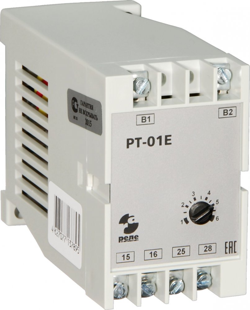Реле контроля тока РТ-01Е 1-6А 50Гц, контроль превышения установленной величины тока, срабатывание без выдержки времени, питание от контролируемой цепи, ток контактов исполнительного реле 5А, 1з+1р, УХЛ4
