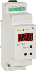 Реле температурное ТР-75М в комплекте с датчиком ДТ, кабель 2,5м, -40…+125°C 24В 50Гц/пост., 220В 50Гц, индикация значения температуры, режим НАГРЕВ, ОХЛАЖДЕНИЕ, максимальный коммутируемый ток 16А, 1п, УХЛ4