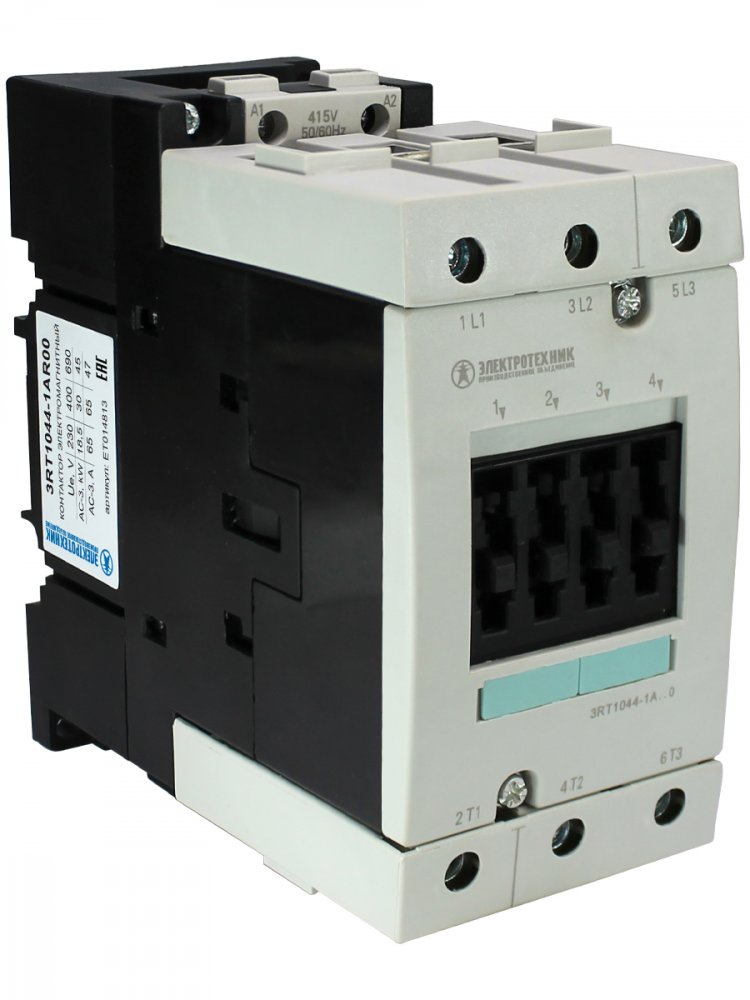 3RT1044-1AR00, 3-пол., 65A, AC-3, 30кВт/400V, 415V AC, 50/60Гц, типоразмер S3, винтовые клеммы, IP20, контактор электромагнитный  (ЭТ)