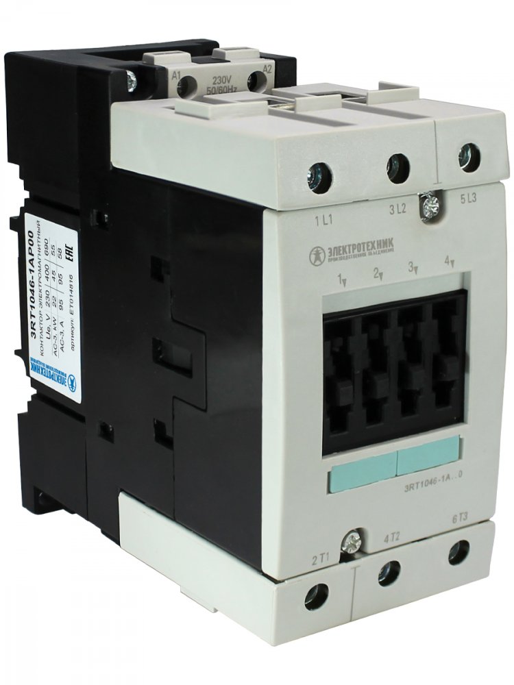 3RT1046-1AP00,3-пол.,95A,AC-3,45кВт/400V,230V AC,50/60Гц,типоразмер S3,винтовые клеммы,IP20  (ЭТ)