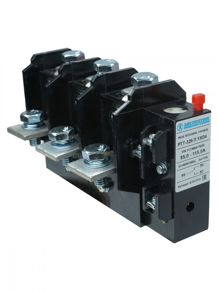 РТТ-326 П УХЛ4, 100А, 85,0 - 115,0А, 660В/50Гц, 1з+1р, ручной возврат, IP00, реле электротепловое токовое  (ЭТ)