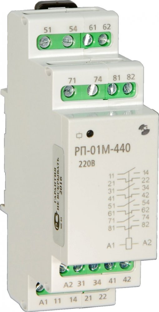 Реле промежуточное РП-01М-440 24В 50Гц/пост., максимальный коммутируемый ток контактов 8А, 4з+4р, УХЛ4