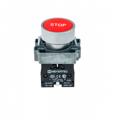 Кнопка плоская, маркировка "stop", 1NC, металл