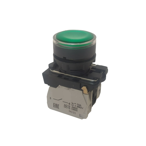 Кнопка КМЕ4511мЛ-220В-зеленый-1но+1нз-цилиндр-индикатор-IP54-КЭАЗ, 14 шт